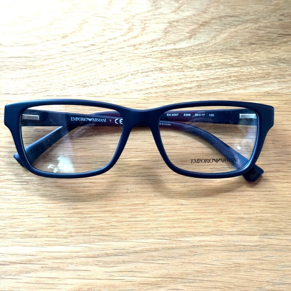 Emporio Armani Square Wayfarer Eyewear Frames EA3057 54-17-140 Matte Blue & Case